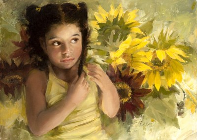 Eileen Dineley Baatz - "Little Girl with Sunflowers", 9x12, 1200