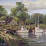 Walls Fine Art Gallery|Jerry Smith|Indiana|oil painting|Wilmington|Paint Wilmington|Marina|working boats|Shrimp boat|junk car|