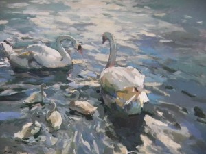 Charles Movalli - Swans On The Thames, 36x48, 8500
